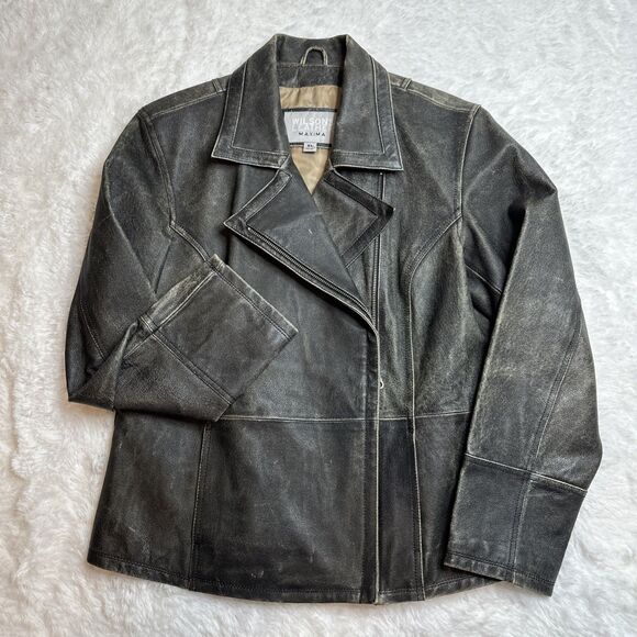 Wilsons Leather Maxima Double Breasted Distressed Full Zip Jacket - Picture 1 of 7
